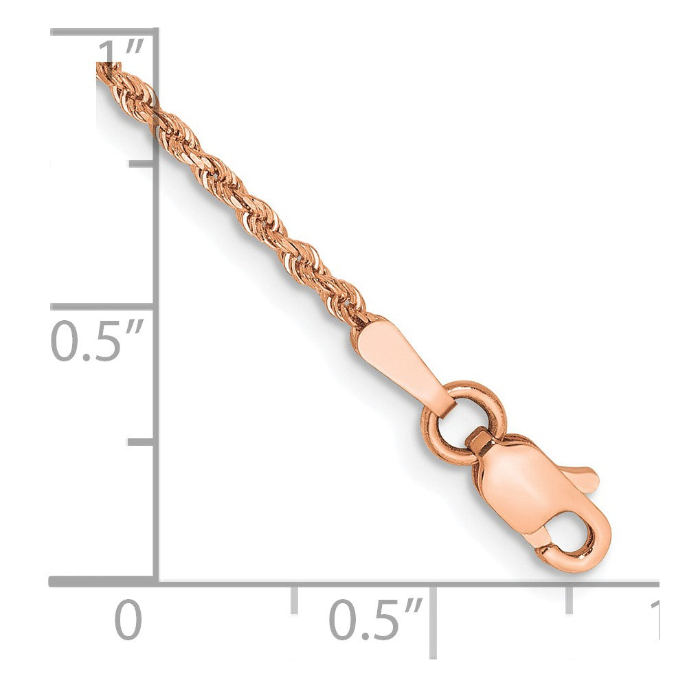 14K Rose Gold 9 inch 1.5mm Diamond-cut Rope with Lobster Clasp Anklet