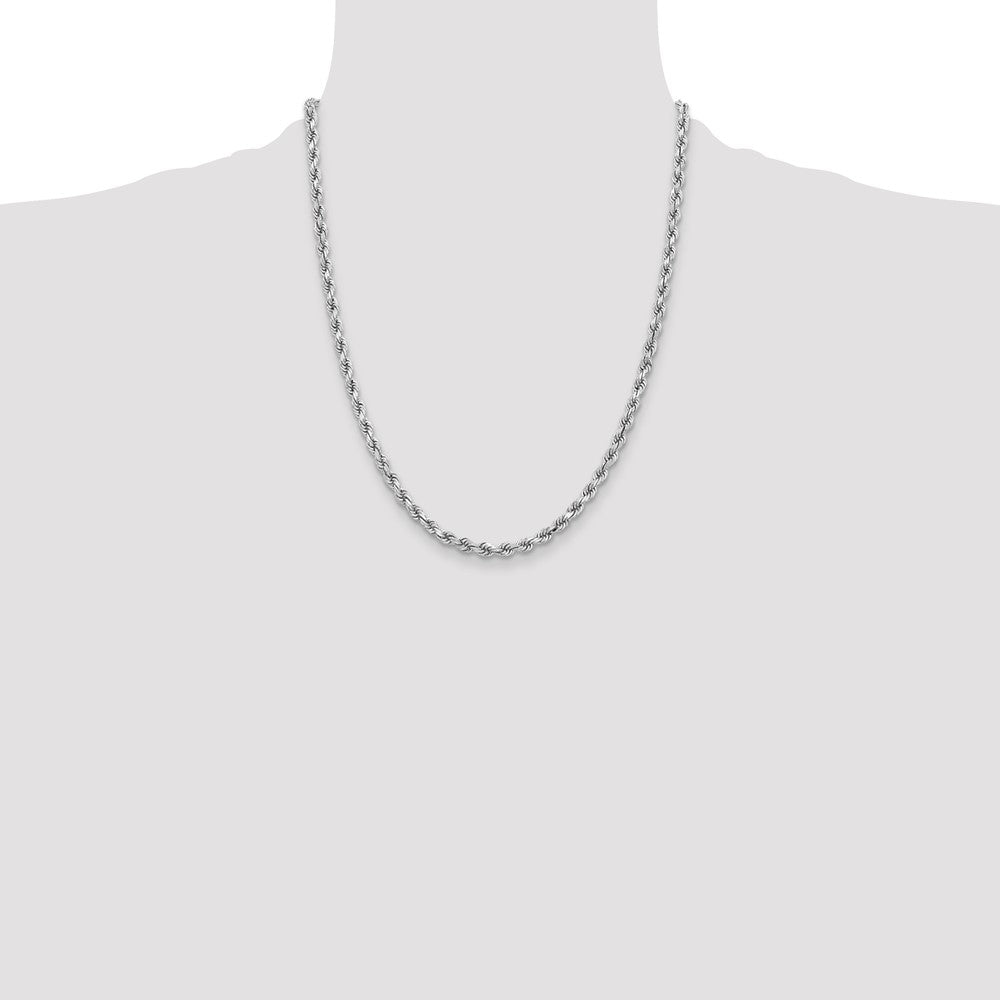 14K White Gold 22 inch 3.75mm Diamond-cut Rope with Lobster Clasp Chain