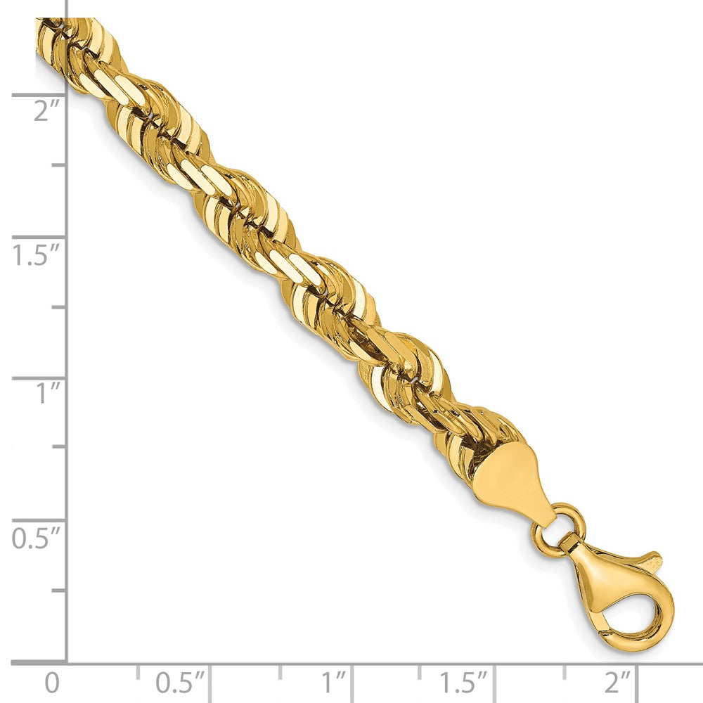14K 9 inch 6.5mm Diamond-cut Rope with Fancy Lobster Clasp Chain