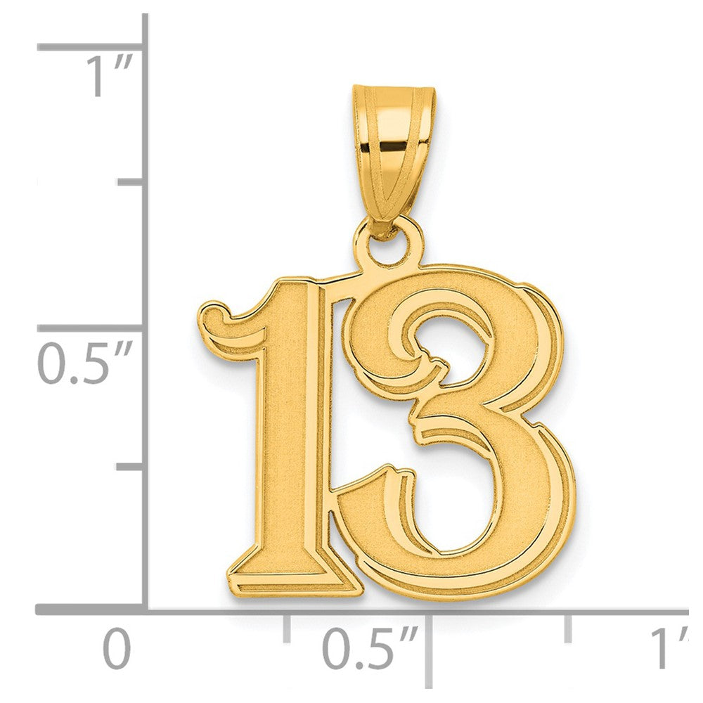14k Polished Etched Number 13 Pendant