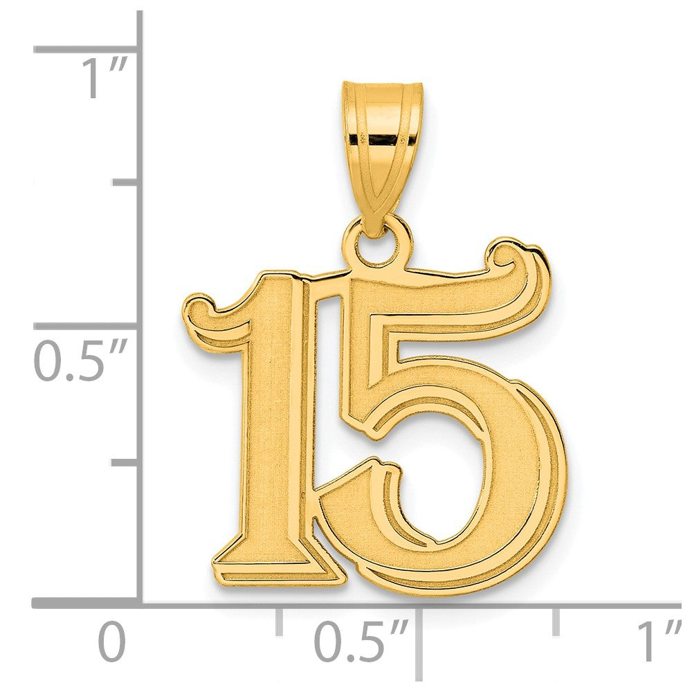 14k Polished Etched Number 15 Pendant