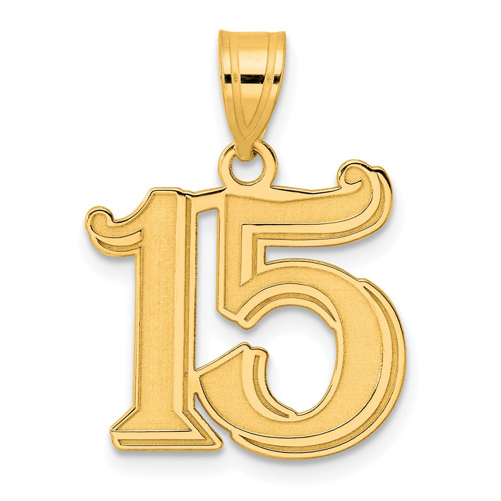 14k Polished Etched Number 15 Pendant