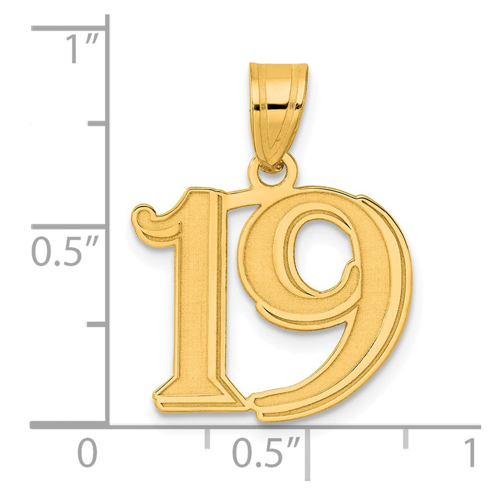 14k Polished Etched Number 19 Pendant