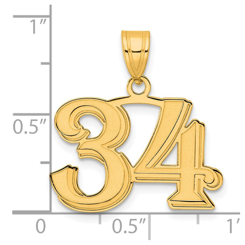 14k Polished Etched Number 34 Pendant