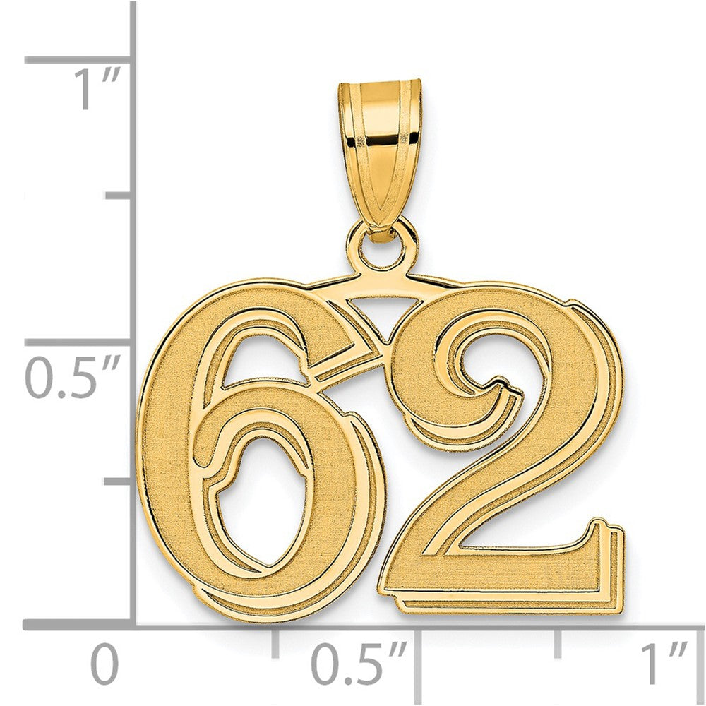 14k Polished Etched Number 62 Pendant