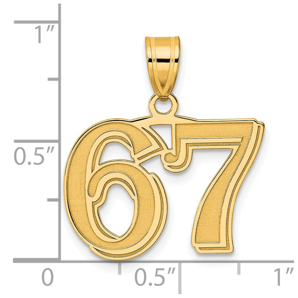 14k Polished Etched Number 67 Pendant