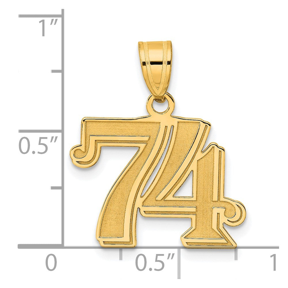 14k Polished Etched Number 74 Pendant