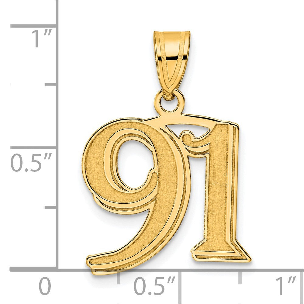 14k Polished Etched Number 91 Pendant