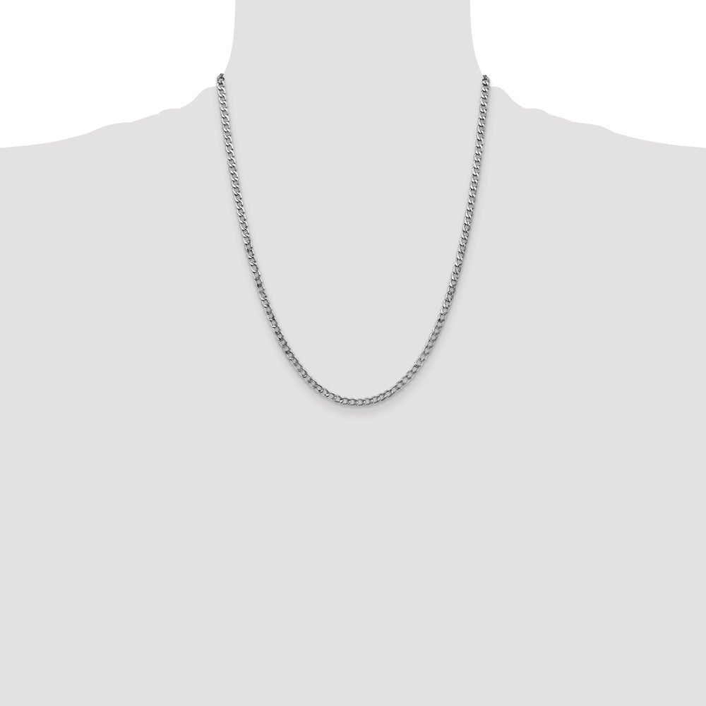 14K White Gold 22 inch 3.35mm Semi-Solid Curb with Lobster Clasp Chain