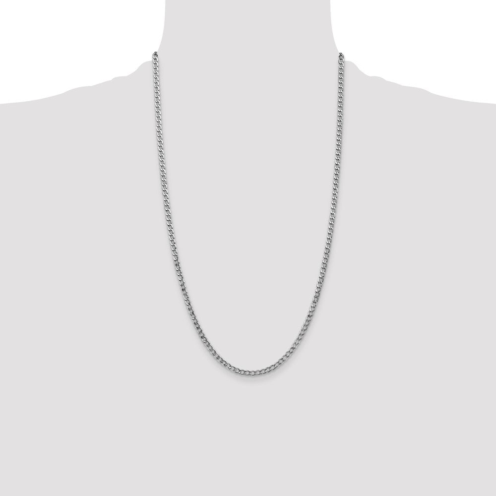 14K White Gold 26 inch 3.35mm Semi-Solid Curb with Lobster Clasp Chain