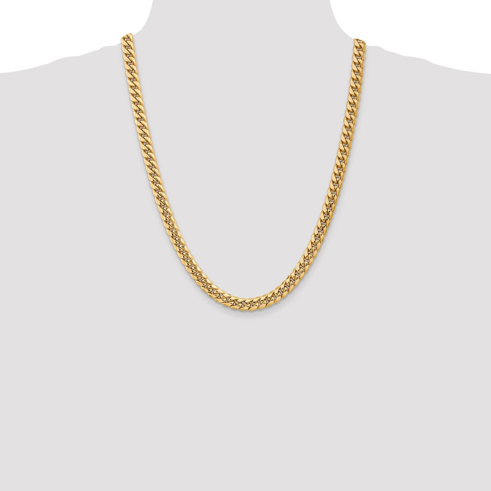 14K 24 inch 7.3mm Semi-Solid Miami Cuban with Lobster Clasp Chain