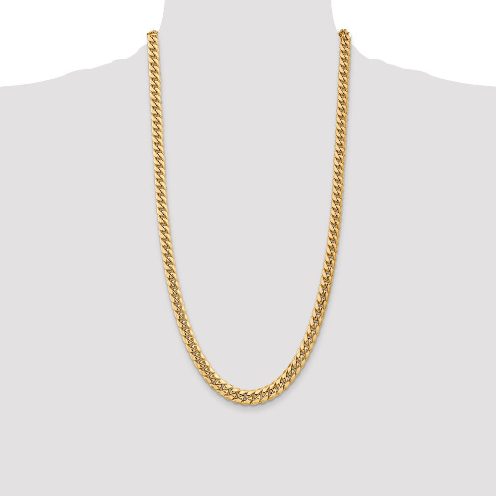 14K 28 inch 7.3mm Semi-Solid Miami Cuban with Lobster Clasp Chain