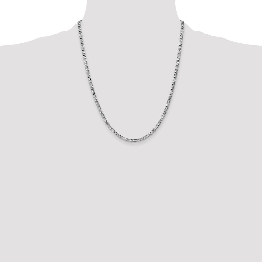 14K White Gold 22 inch 3.5mm Semi-Solid Figaro with Lobster Clasp Chain