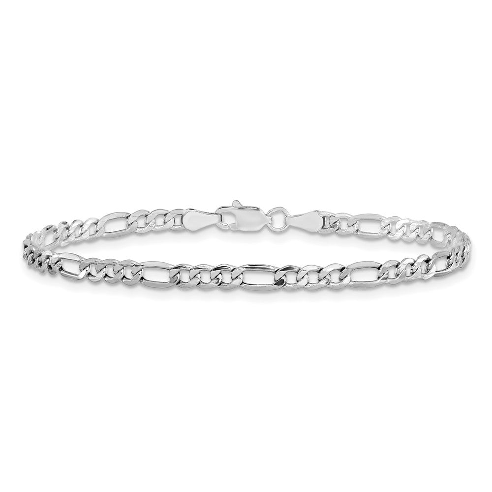 14K White Gold 9 inch 3.5mm Semi-Solid Figaro with Lobster Clasp Chain