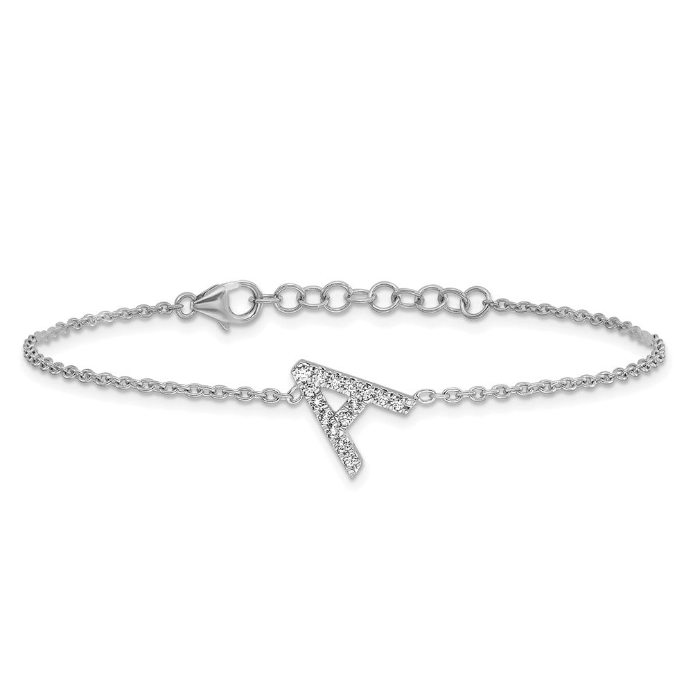 14KW Diamond Sideways Letter A w/ 1in ext. Bracelet