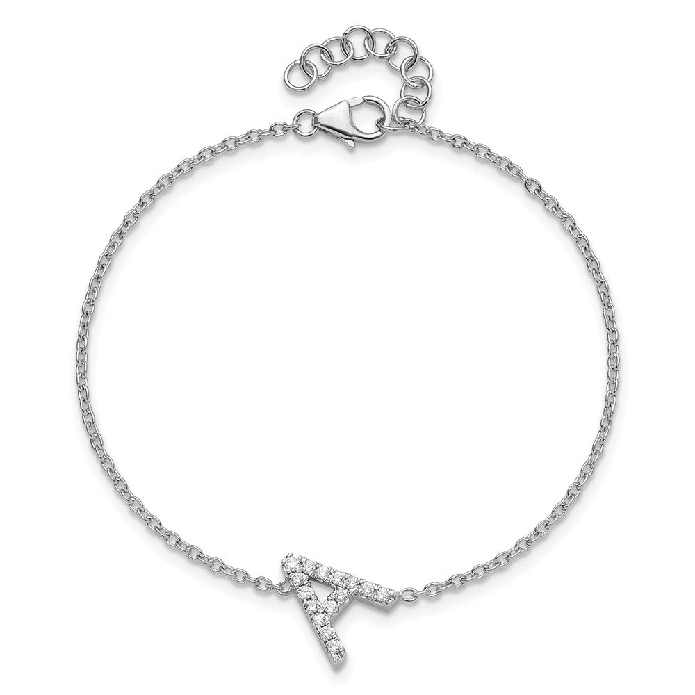 14KW Diamond Sideways Letter A w/ 1in ext. Bracelet