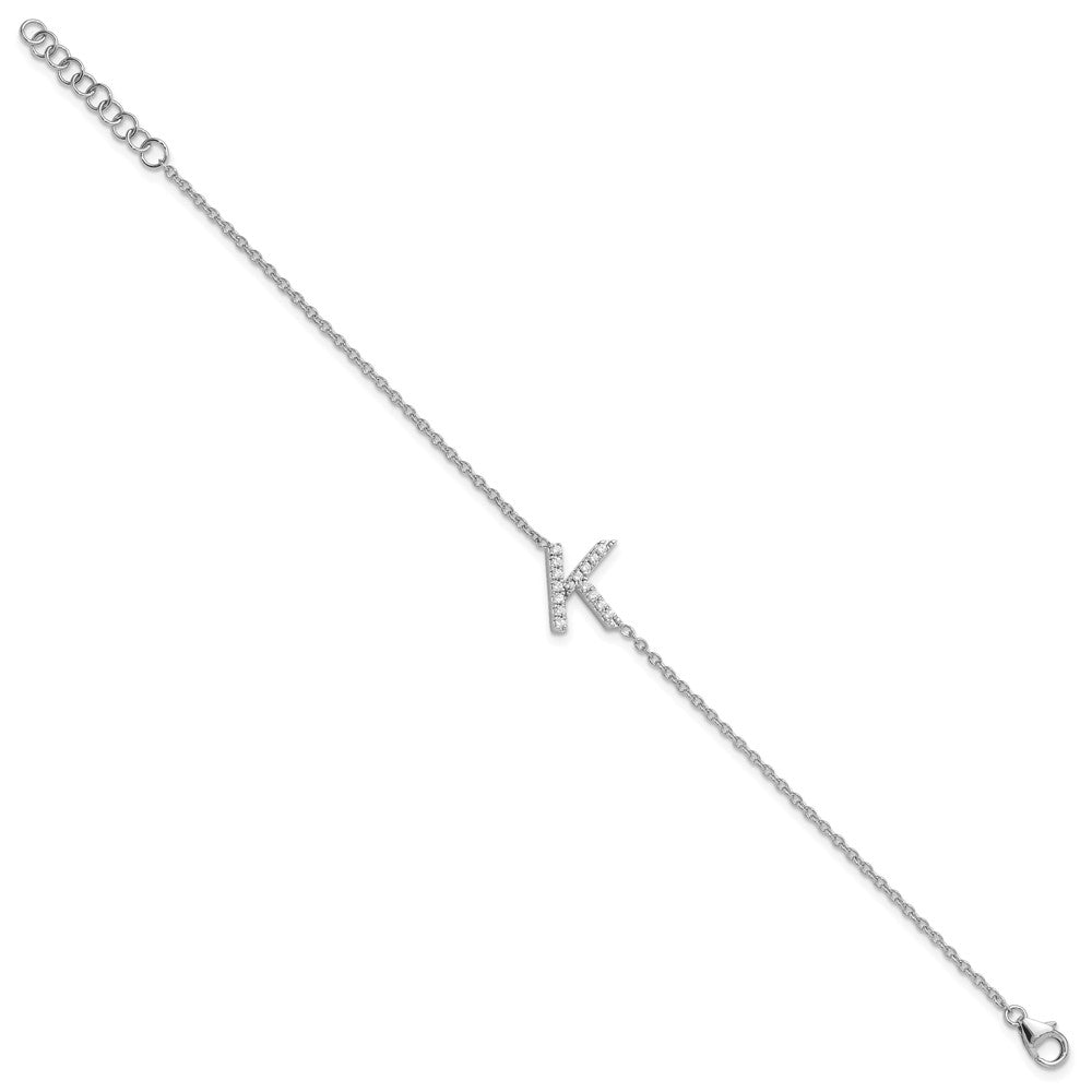 14KW Diamond Sideways Letter K w/ 1in ext. Bracelet