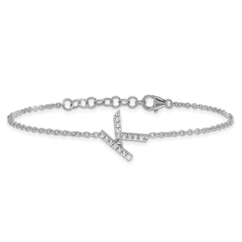 14KW Diamond Sideways Letter K w/ 1in ext. Bracelet