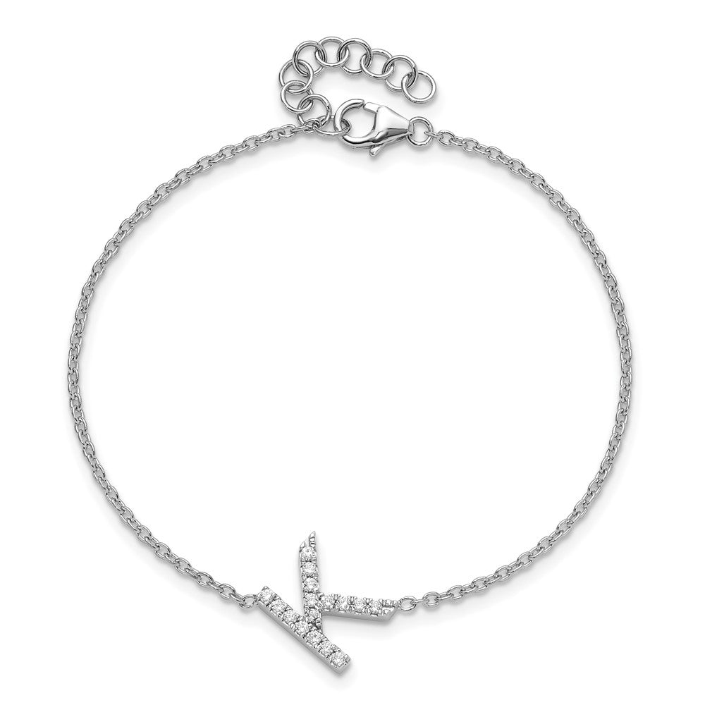 14KW Diamond Sideways Letter K w/ 1in ext. Bracelet