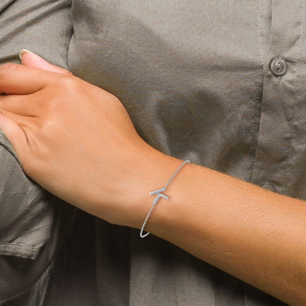 14KW Diamond Sideways Letter K w/ 1in ext. Bracelet