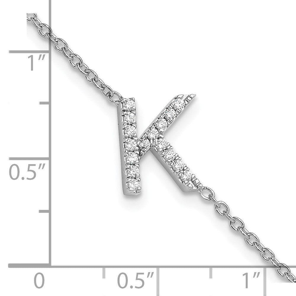 14KW Diamond Sideways Letter K w/ 1in ext. Bracelet