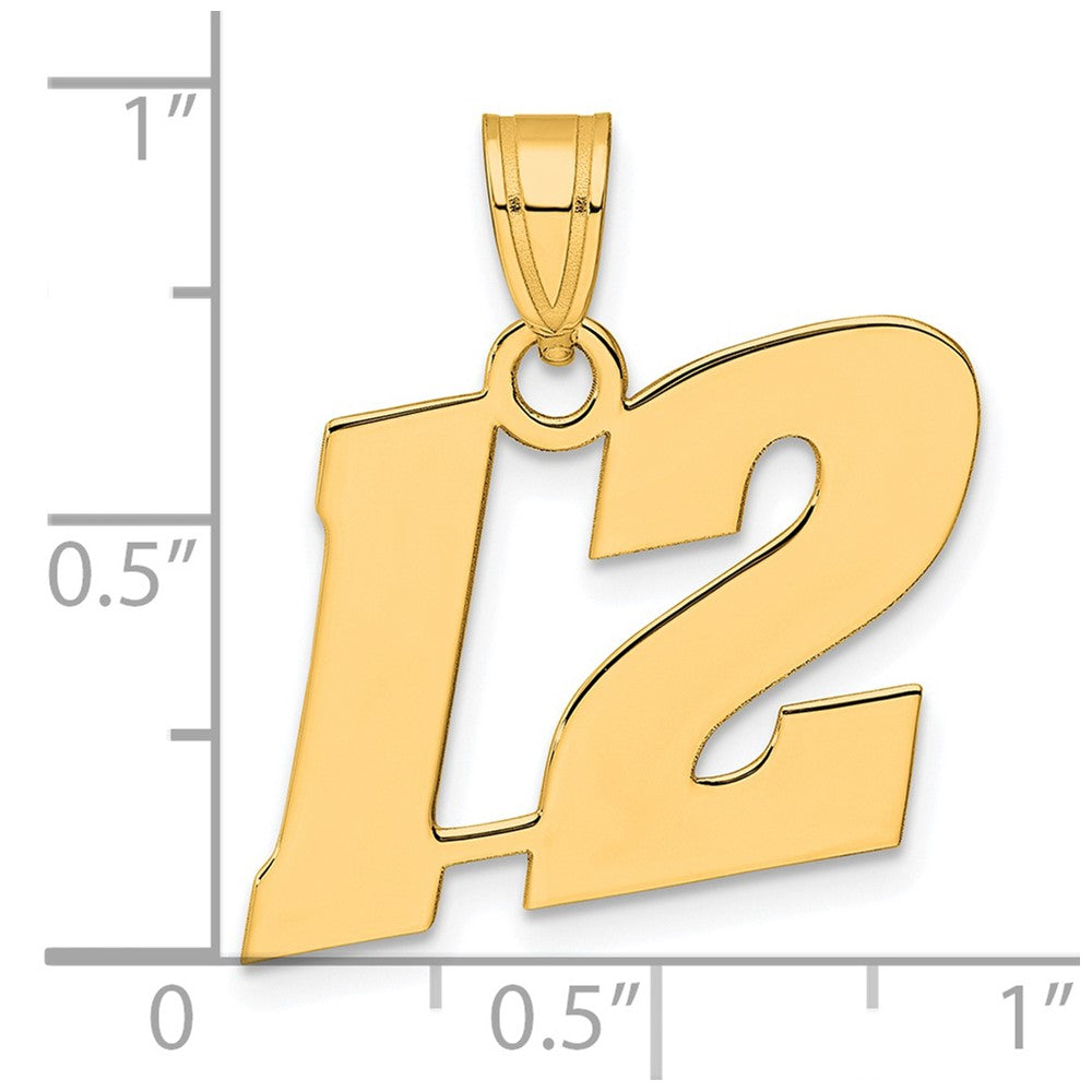 14k Polished Block Number 12 Pendant