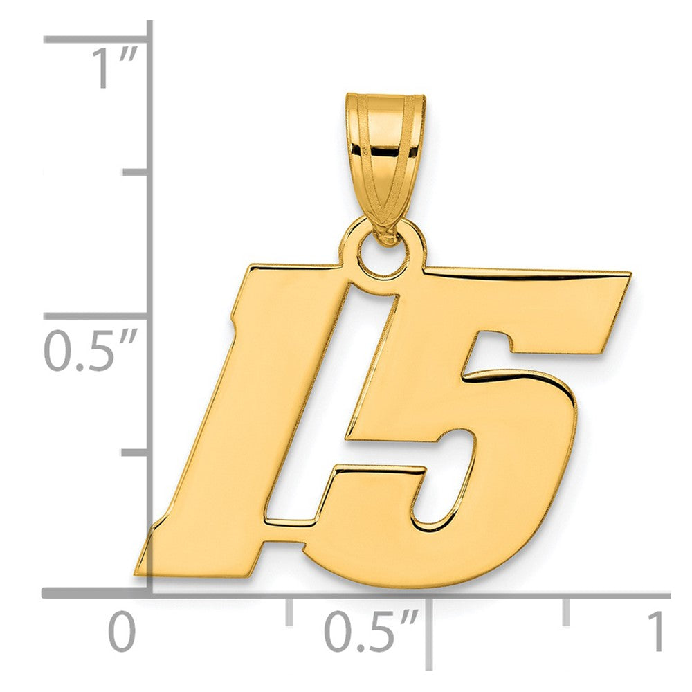 14k Polished Block Number 15 Pendant