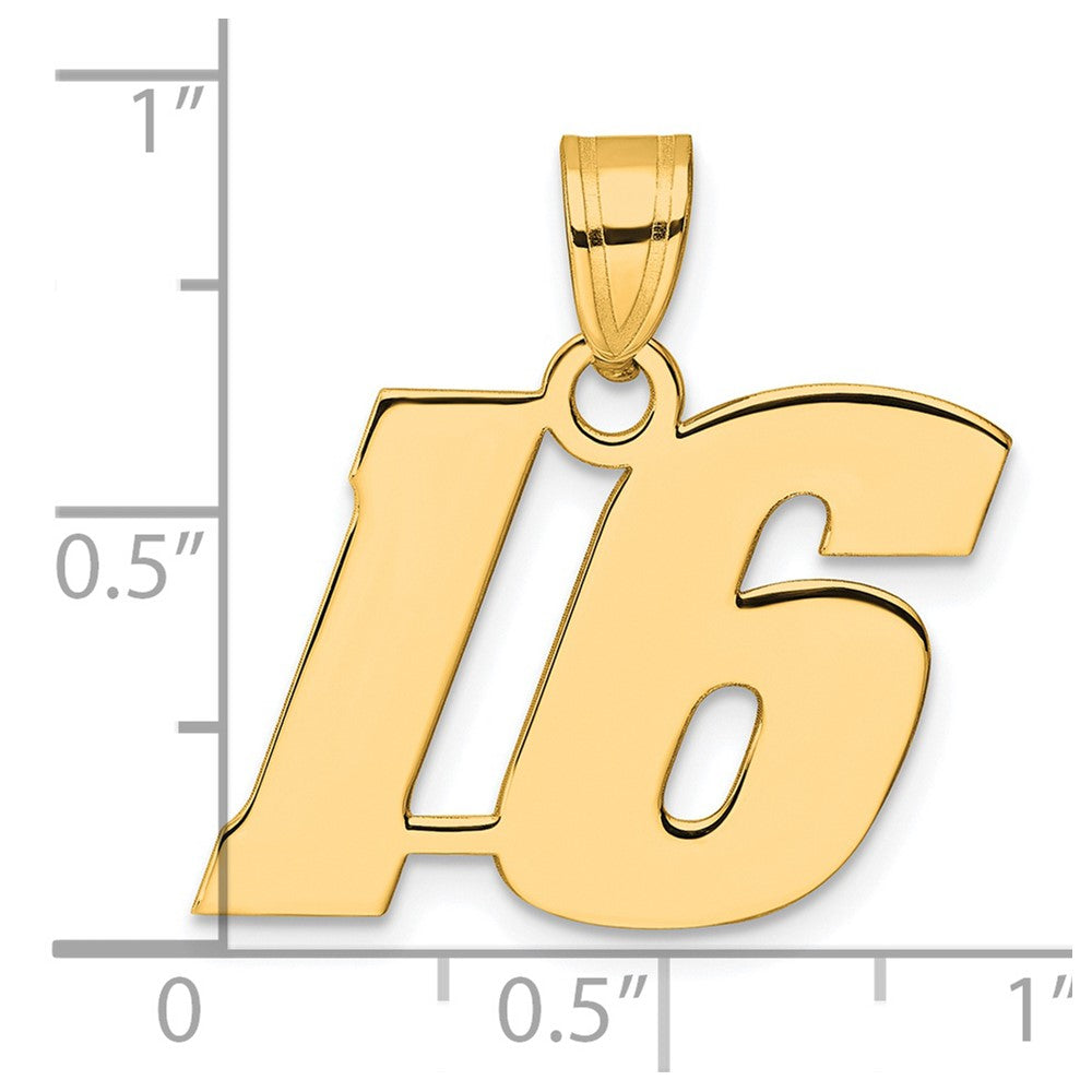 14k Polished Block Number 16 Pendant