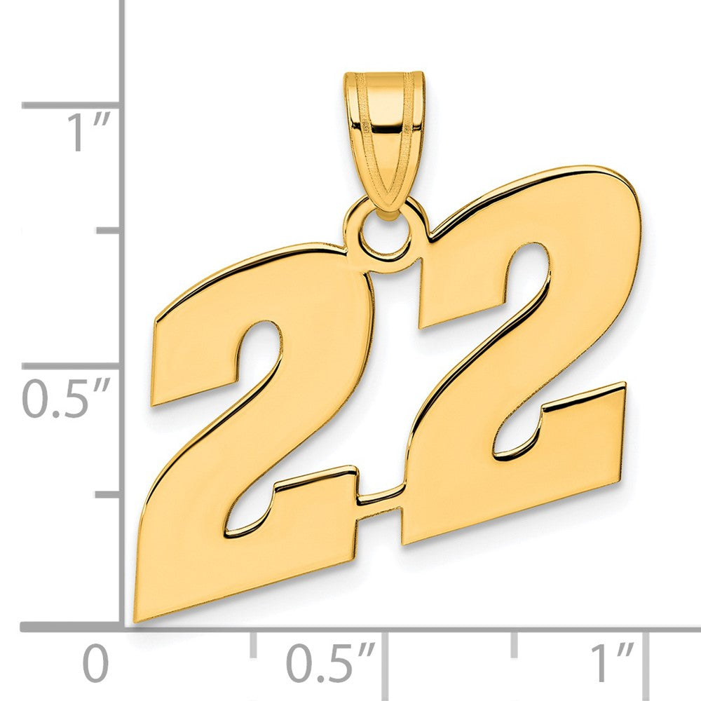 14k Polished Block Number 22 Pendant