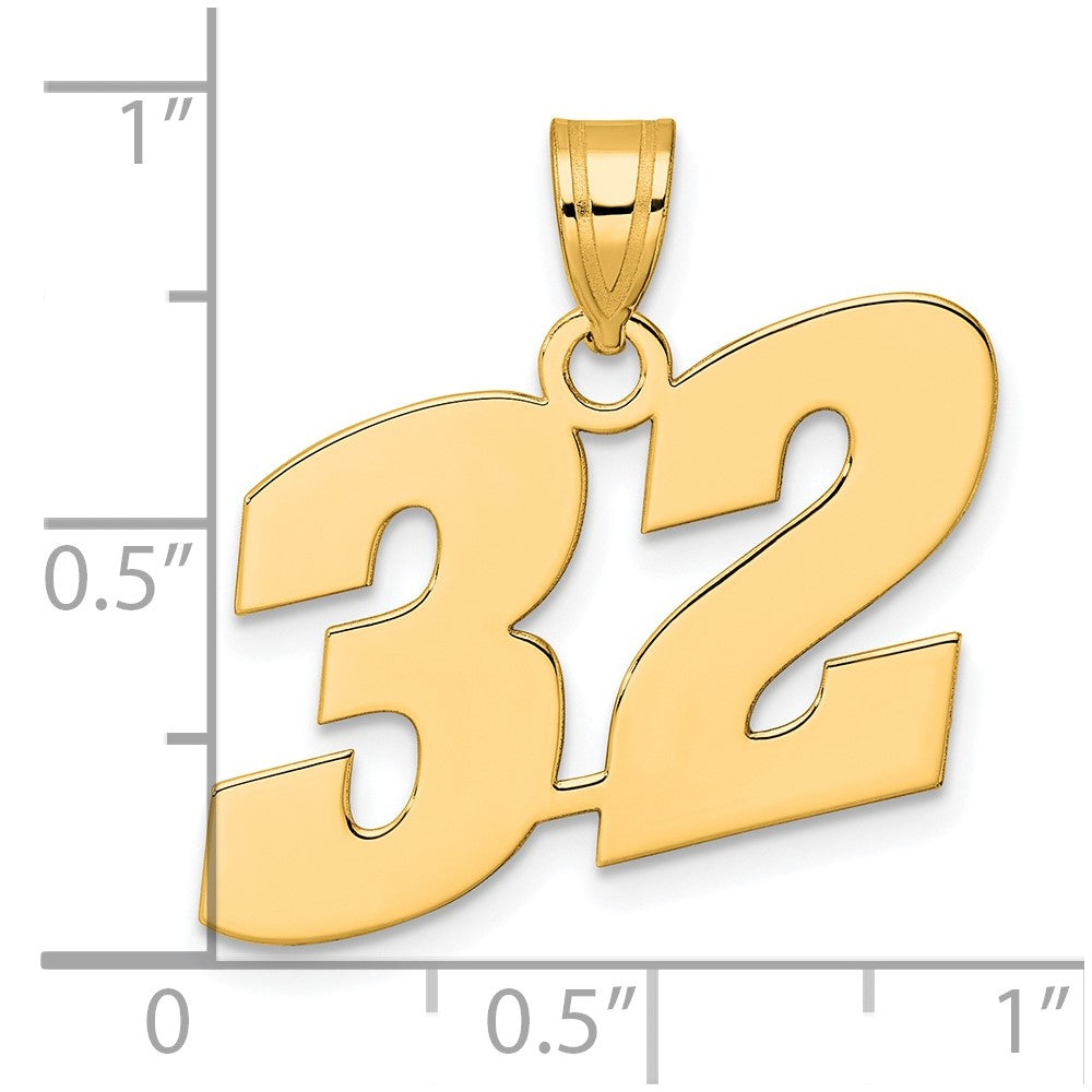 14k Polished Block Number 32 Pendant