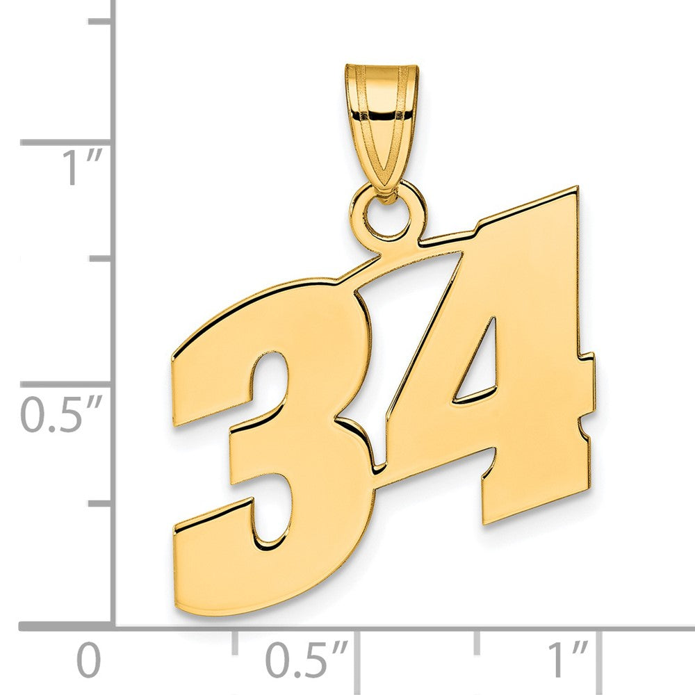14k Polished Block Number 34 Pendant