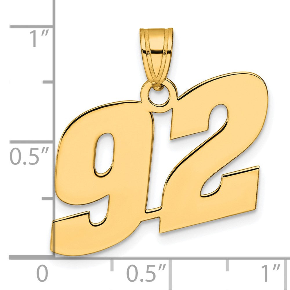 14k Polished Block Number 92 Pendant
