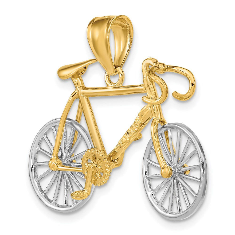 14k Large Two-tone 3-D Bicycle Pendant
