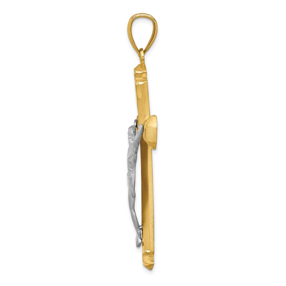 14k Satin Two-tone Crucifix Pendant