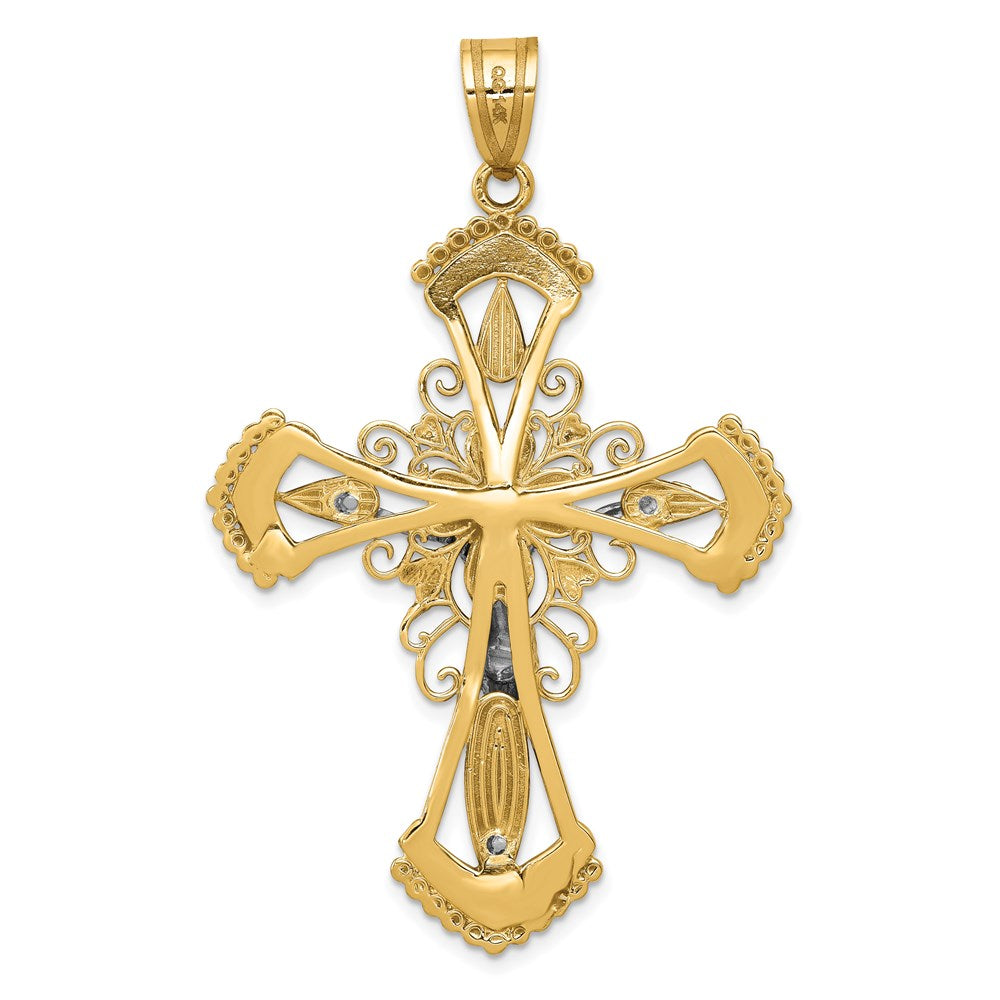 14k Two-tone Diamond-cut Crucifix Pendant