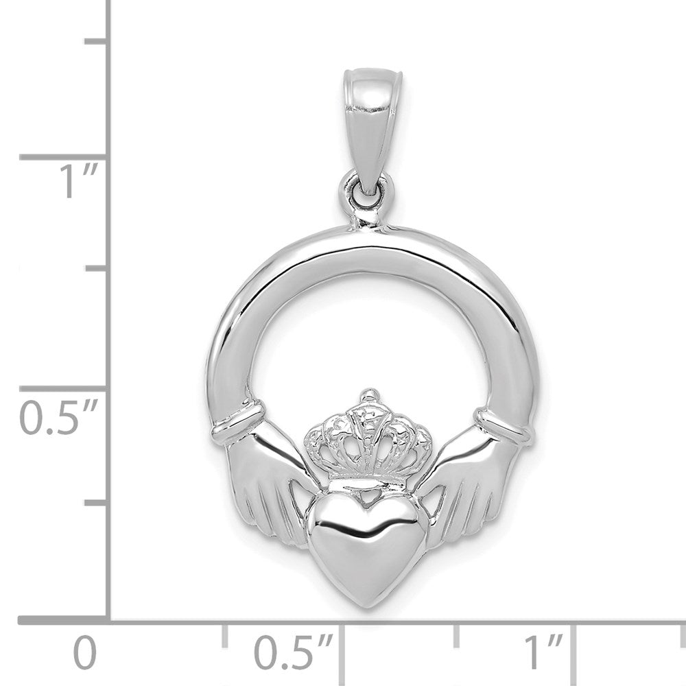 14k White Gold Polished Claddagh Pendant