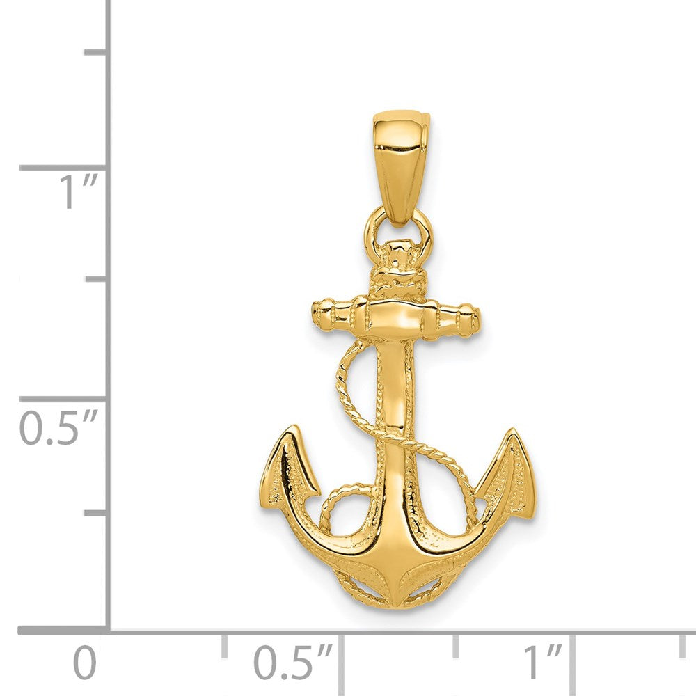 14k Solid Polished Anchor Pendant