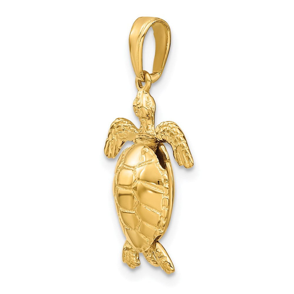 14K Solid Polished 3-D Moveable Turtle Pendant