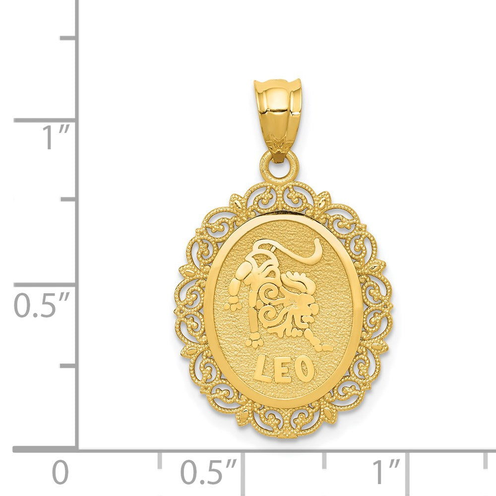 14k Solid Satin Polished Leo Zodiac Oval Pendant