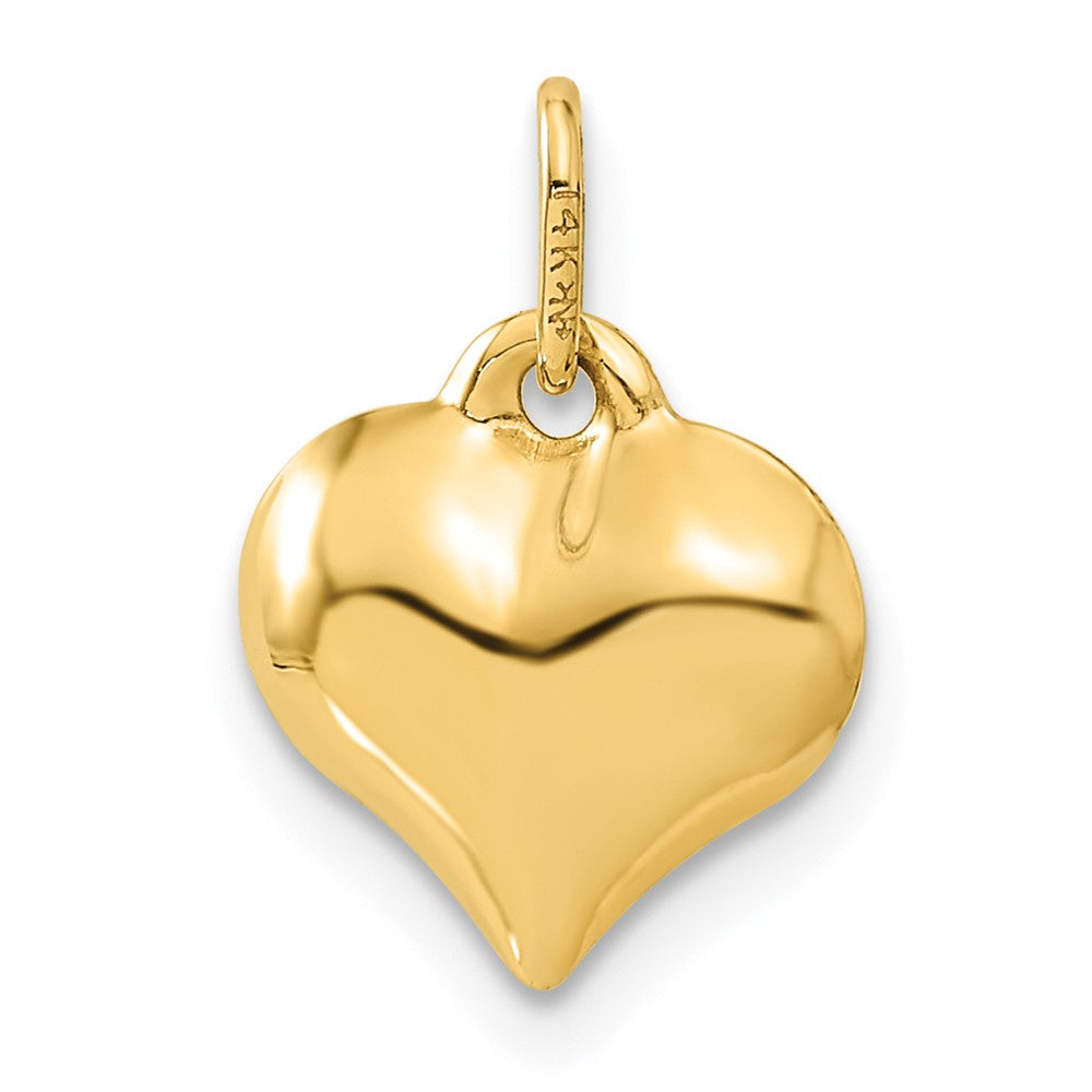 14K Polished 3-D Diamond-cut Puffed Heart Charm