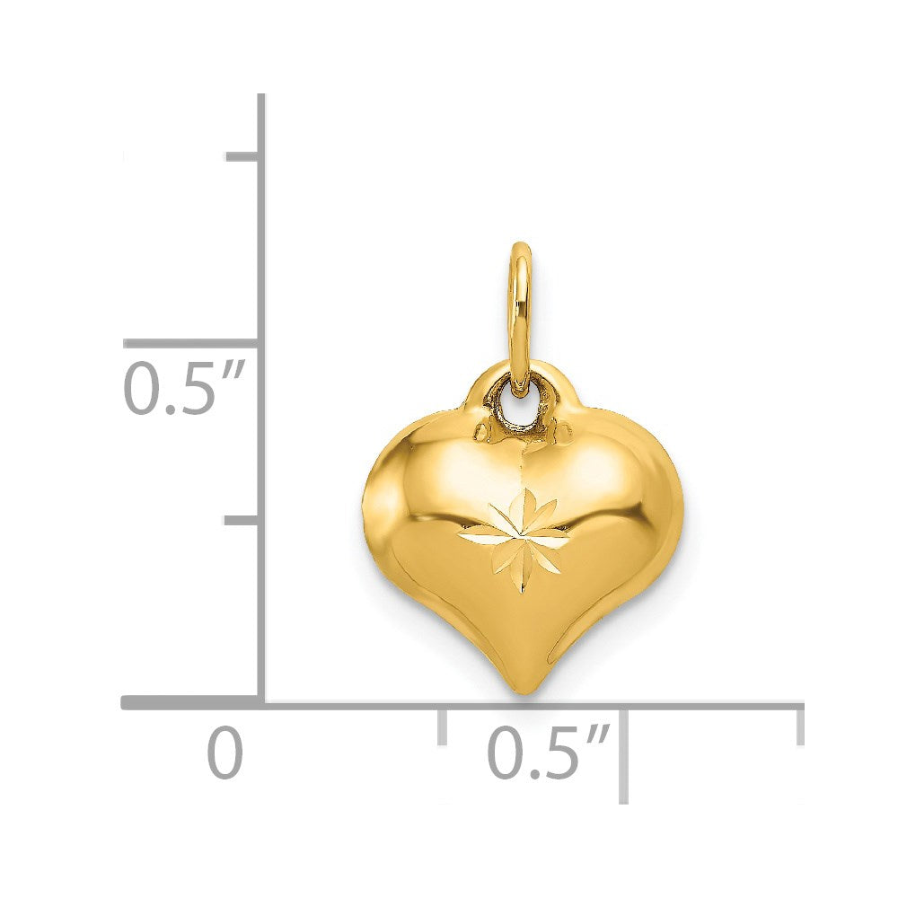 14K Polished 3-D Diamond-cut Puffed Heart Charm