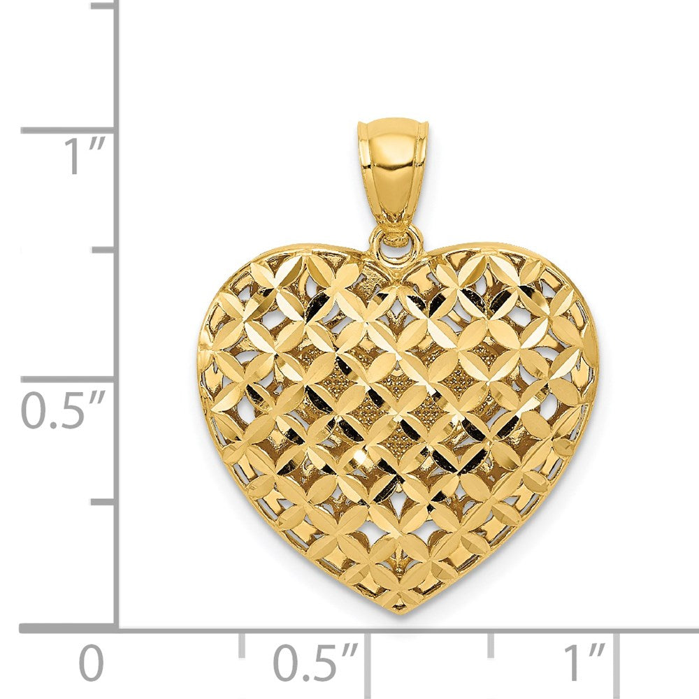 14K Two-tone Polished Reversible Diamond-cut Filigree Heart Pendant