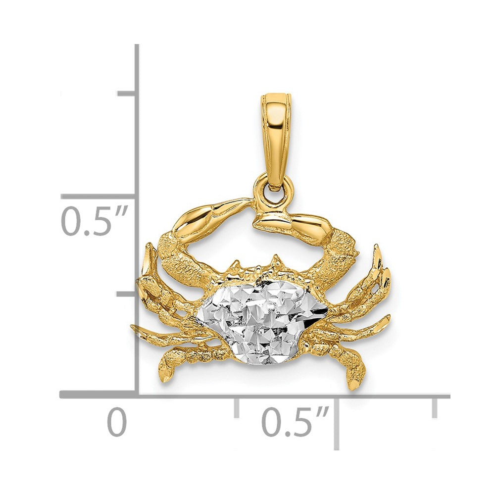 14k w/Rhodium Diamond-cut Blue Crab Pendant