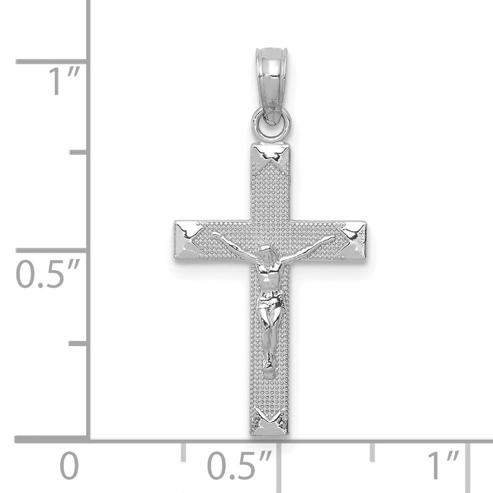 14K White Gold Beveled Tipped Crucifix Pendant