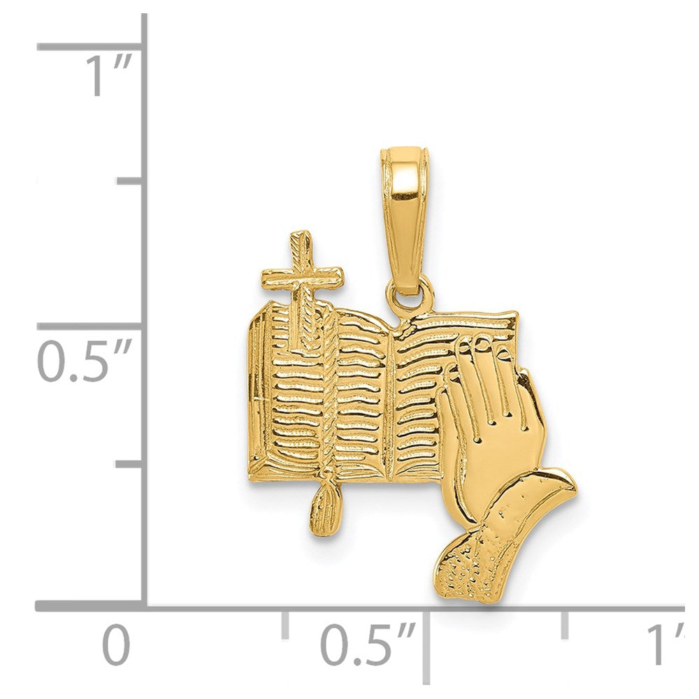 14K Bible, Praying Hands, and Cross Pendant