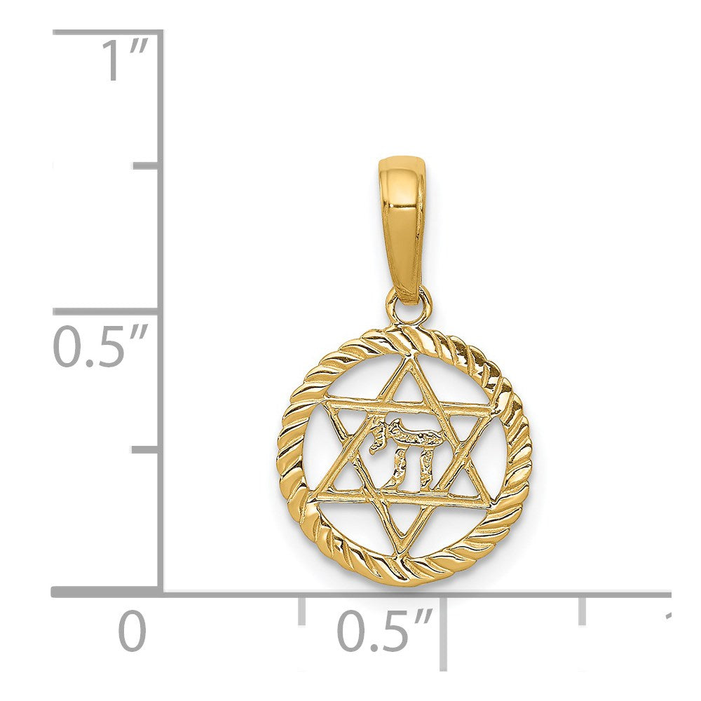 14K Star of David and Chai in Circle Pendant