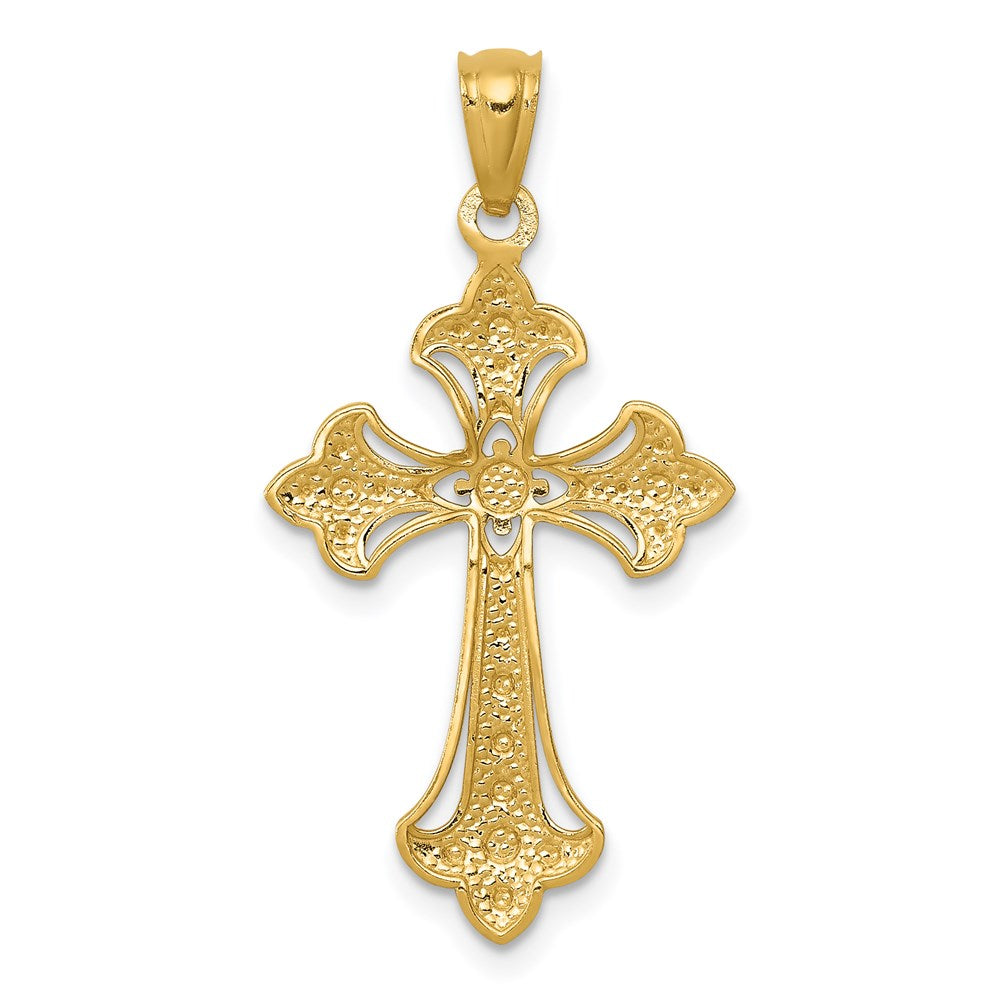 14K w/Rhodium Diamond-Cut Cross Pendant