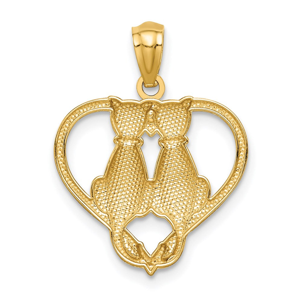 14K Sitting Cats in a Heart Pendant