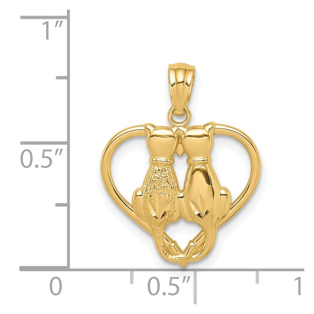 14K Sitting Cats in a Heart Pendant