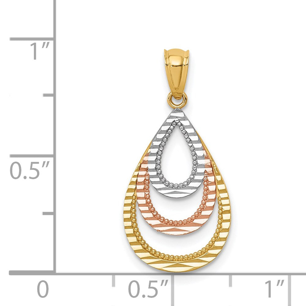 14K Two-tone with White Rhodium D/C Teardrop Pendant